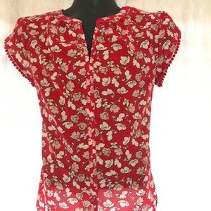 FUN2FUN - Zahari Split Neck Blouse - Medium - Red